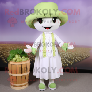 White Grape mascot costume character dressed with a Shift Dress and Hat pins