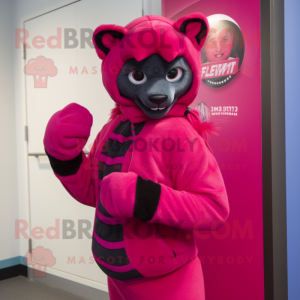Magenta Panther mascot costume character dressed with a Leggings and Beanies