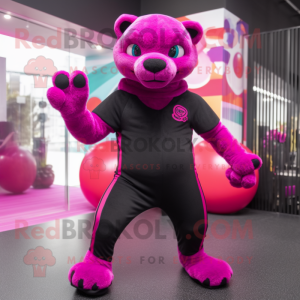 Magenta Panther mascot costume character dressed with a Leggings and Beanies