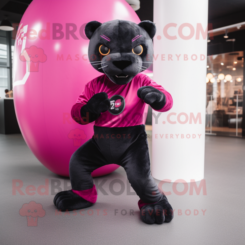 Magenta Panther mascot costume character dressed with a Leggings and Beanies