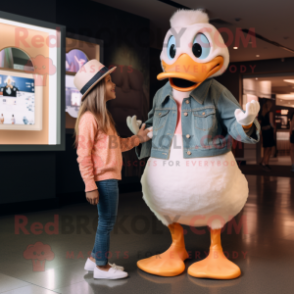 Peach Goose mascot costume character dressed with a Mom Jeans and Hats