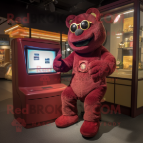 Maroon Television mascot costume character dressed with a Cardigan and Anklets