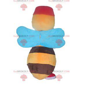 Žlutý a hnědý včelí maskot s modrými křídly - Redbrokoly.com