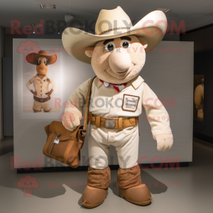 Beige Cowboy mascot costume character dressed with a Henley Tee and Handbags