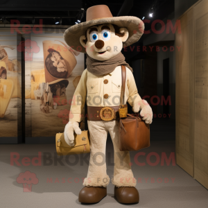 Beige Cowboy mascot costume character dressed with a Henley Tee and Handbags
