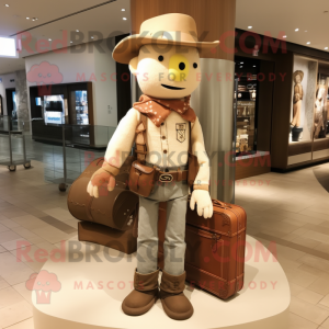 Beige Cowboy mascot costume character dressed with a Henley Tee and Handbags