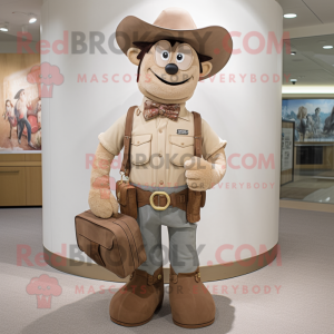 Beige Cowboy mascot costume character dressed with a Henley Tee and Handbags