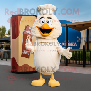 Cream Chicken Parmesan mascot costume character dressed with a Playsuit and Wraps