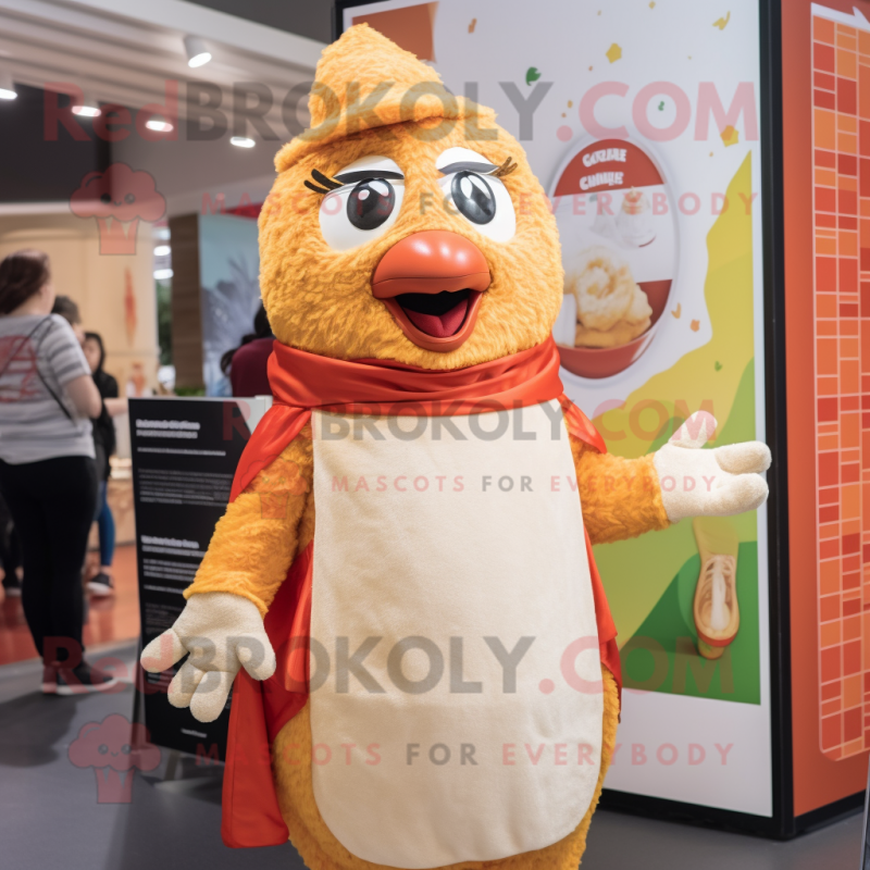 Cream Chicken Parmesan mascot costume character dressed with a Playsuit and Wraps Cream Chicken Parmesan mascot costume character dressed with a Playsuit and Wraps