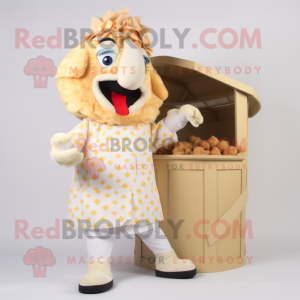 Cream Chicken Parmesan mascot costume character dressed with a Playsuit and Wraps