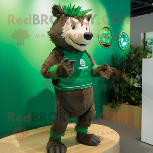 Forest Green Wild Boar mascot costume character dressed with a One-Piece Swimsuit and Smartwatches