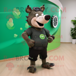 Forest Green Wild Boar mascot costume character dressed with a One-Piece Swimsuit and Smartwatches