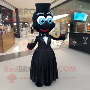 Black Engagement Ring mascot costume character dressed with a Cocktail Dress and Bow ties
