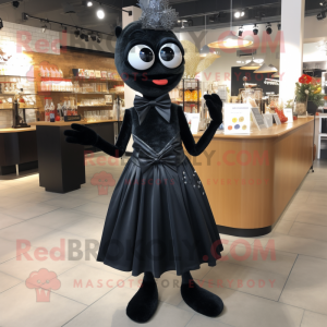 Black Engagement Ring mascot costume character dressed with a Cocktail Dress and Bow ties