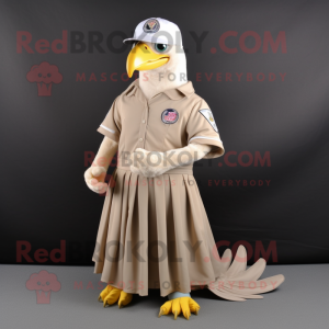 Beige Bald Eagle mascot costume character dressed with a Pleated Skirt and Caps