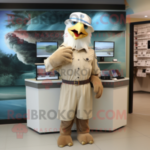 Beige Bald Eagle mascot costume character dressed with a Pleated Skirt and Caps