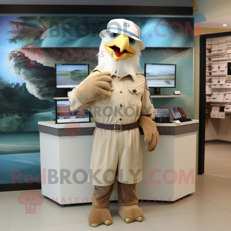 Beige Bald Eagle mascot costume character dressed with a Pleated Skirt and Caps Beige Bald Eagle mascot costume character dressed with a Pleated Skirt and Caps