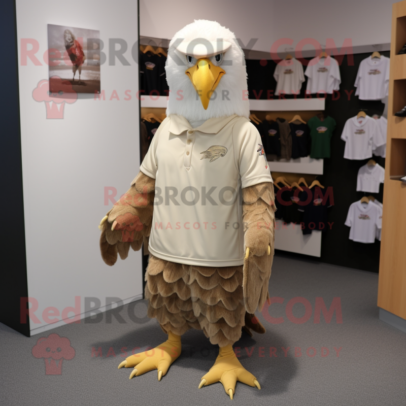 Beige Bald Eagle mascot costume character dressed with a Pleated Skirt and Caps