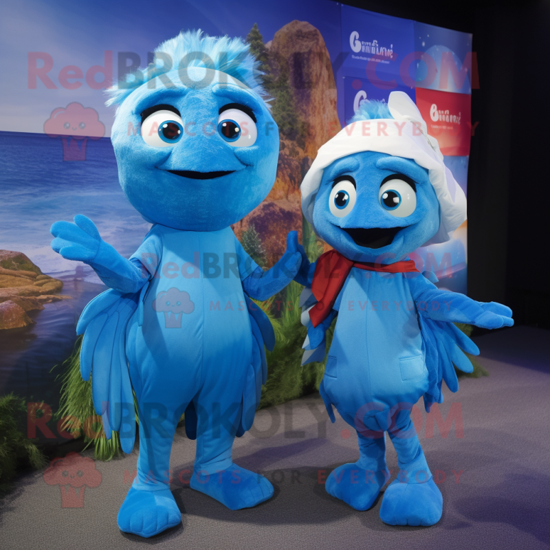 Sky Blue Betta Fish mascot costume character dressed with a Henley Shirt and Cummerbunds Sky Blue Betta Fish mascot costume character dressed with a Henley Shirt and Cummerbunds
