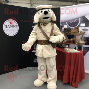 Cream Special Air Service mascot costume character dressed with a Empire Waist Dress and Pocket squares