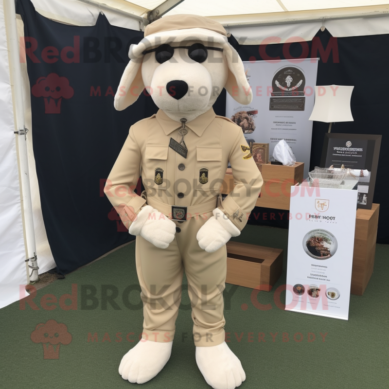 Cream Special Air Service mascot costume character dressed with a Empire Waist Dress and Pocket squares