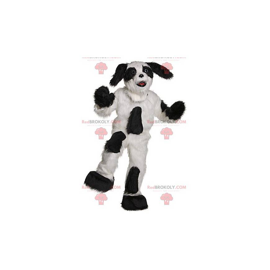 Mascotte de chien noir et blanc tout poilu - Redbrokoly.com