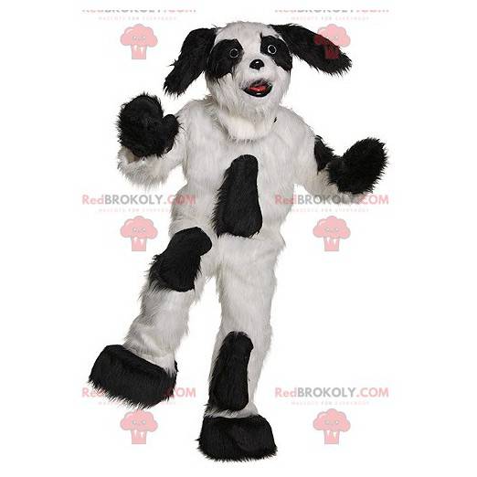 Mascotte de chien noir et blanc tout poilu - Redbrokoly.com