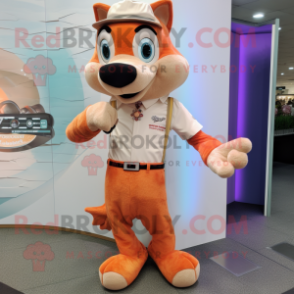 Tan Salmon mascot costume character dressed with a Blouse and Digital watches