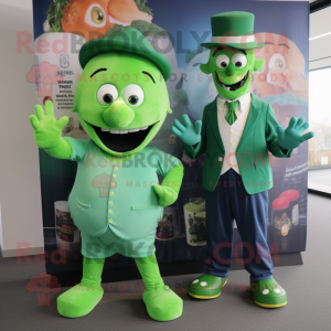 Green Devil mascot costume character dressed with a Oxford Shirt and Berets
