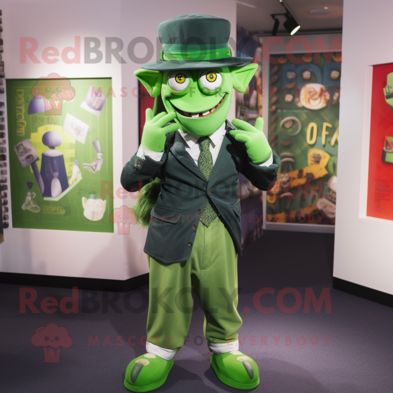 Green Devil mascot costume character dressed with a Oxford Shirt and Berets