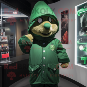 Green Police Officer mascot costume character dressed with a Parka and Shawl pins