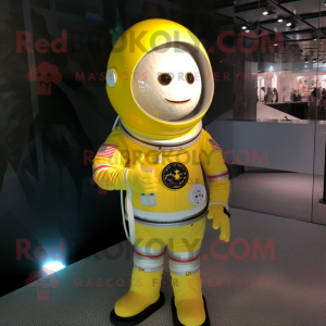 Lemon Yellow Astronaut mascot costume character dressed with a Henley Tee and Anklets