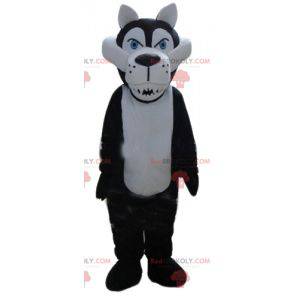 Biało-czarna maskotka wilk wyglądający groźnie - Redbrokoly.com
