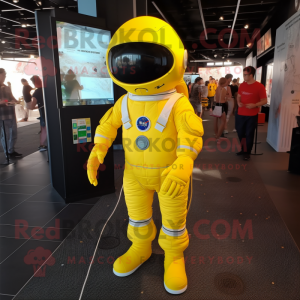 Lemon Yellow Astronaut mascot costume character dressed with a Henley Tee and Anklets