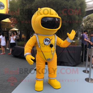 Lemon Yellow Astronaut mascot costume character dressed with a Henley Tee and Anklets