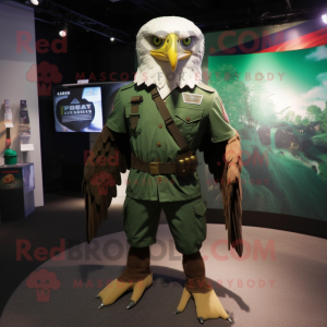 Green Bald Eagle mascot costume character dressed with a Cargo Pants and Rings