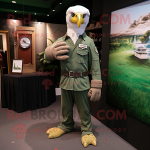 Green Bald Eagle mascot costume character dressed with a Cargo Pants and Rings