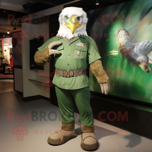 Green Bald Eagle mascot costume character dressed with a Cargo Pants and Rings