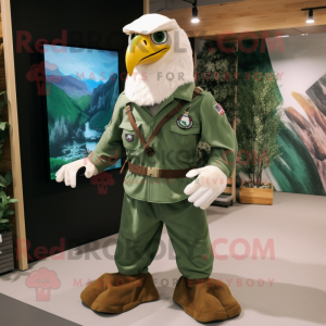 Green Bald Eagle mascot costume character dressed with a Cargo Pants and Rings