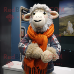 nan Merino Sheep mascot costume character dressed with a Sweater and Scarves