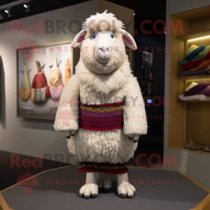 nan Merino Sheep mascot costume character dressed with a Sweater and Scarves