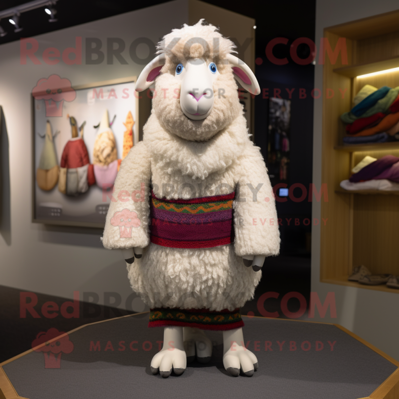 nan Merino Sheep mascot costume character dressed with a Sweater and Scarves nan Merino Sheep mascot costume character dressed with a Sweater and Scarves