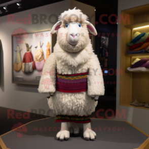 nan Merino Sheep mascot costume character dressed with a Sweater and Scarves