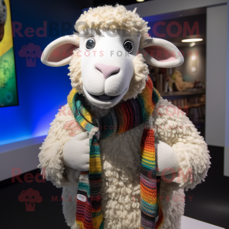 nan Merino Sheep mascot costume character dressed with a Sweater and Scarves nan Merino Sheep mascot costume character dressed with a Sweater and Scarves