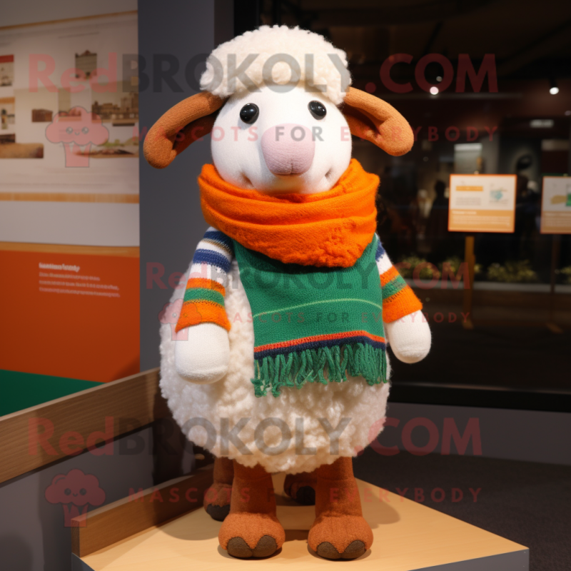 nan Merino Sheep mascot costume character dressed with a Sweater and Scarves