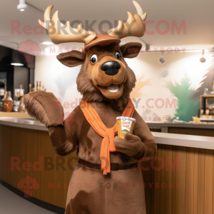 Brown Irish Elk mascot costume character dressed with a Cocktail Dress and Scarf clips