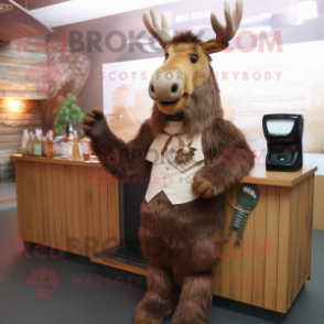 Brown Irish Elk mascot costume character dressed with a Cocktail Dress and Scarf clips