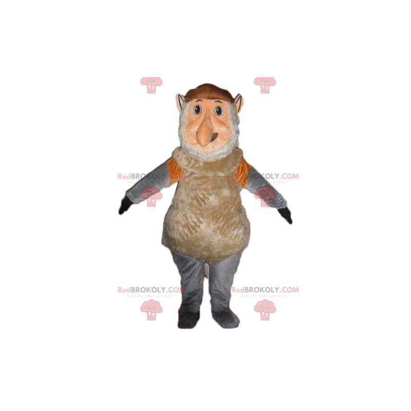 Mascote macaco gnomo marrom cinza e rosa - Redbrokoly.com