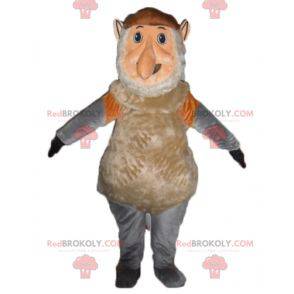 Mascote macaco gnomo marrom cinza e rosa - Redbrokoly.com