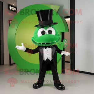 Green Gyro mascot costume character dressed with a Tuxedo and Hair clips